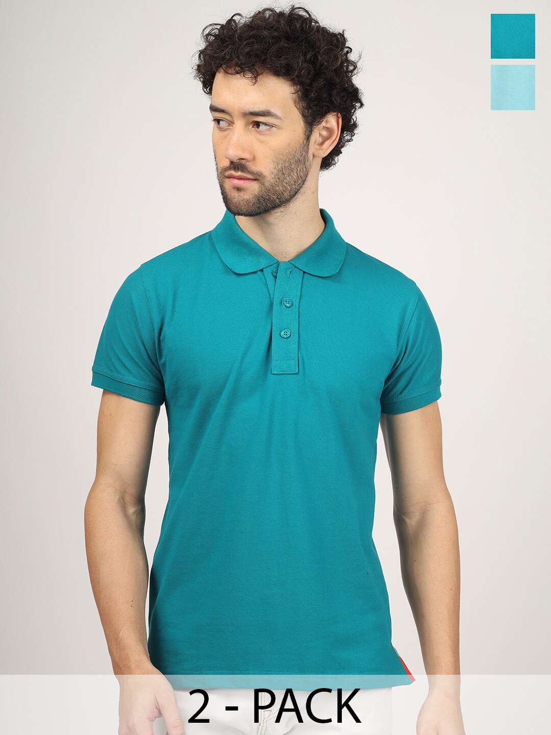 

Greylongg Pack Of 2 Polo Collar Casual Knitted T-shirts, Turquoise blue