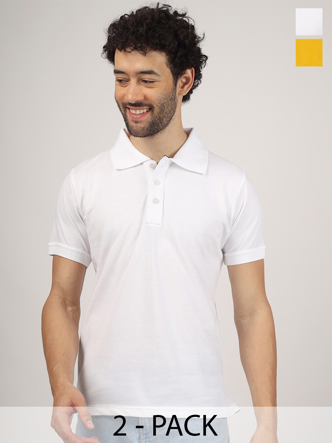 

Greylongg Pack Of 2 Polo Collar Casual Knitted T-shirts, White