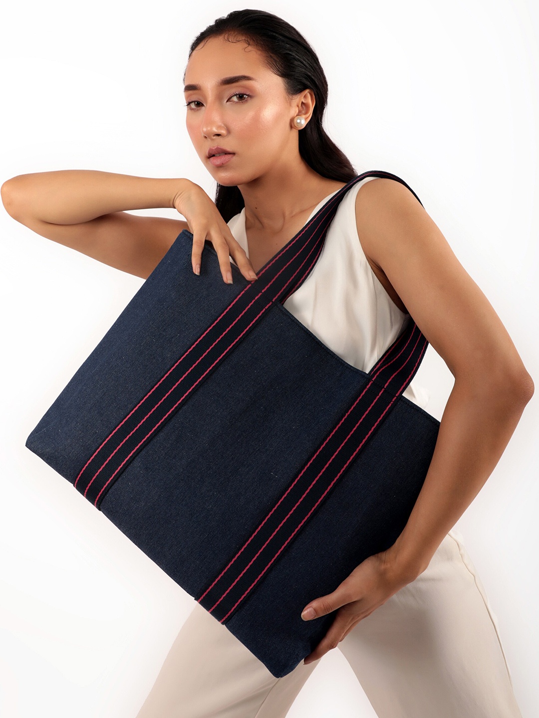 

earthbags Cara Denim Tote Bag, Navy blue