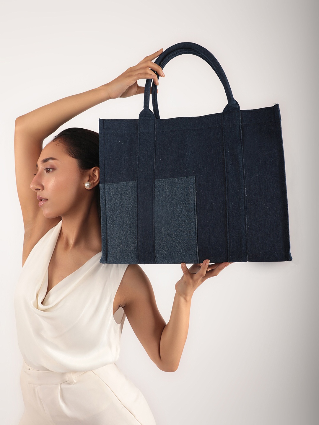 

earthbags Azure Box Tote Bag Denim, Navy blue