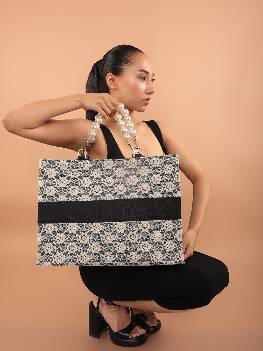 

earthbags Audrey Lace Tote Bag, Black