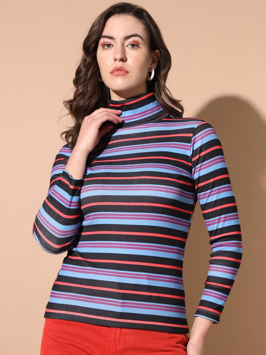 

BAESD Striped Turtle Neck Pullover, Blue