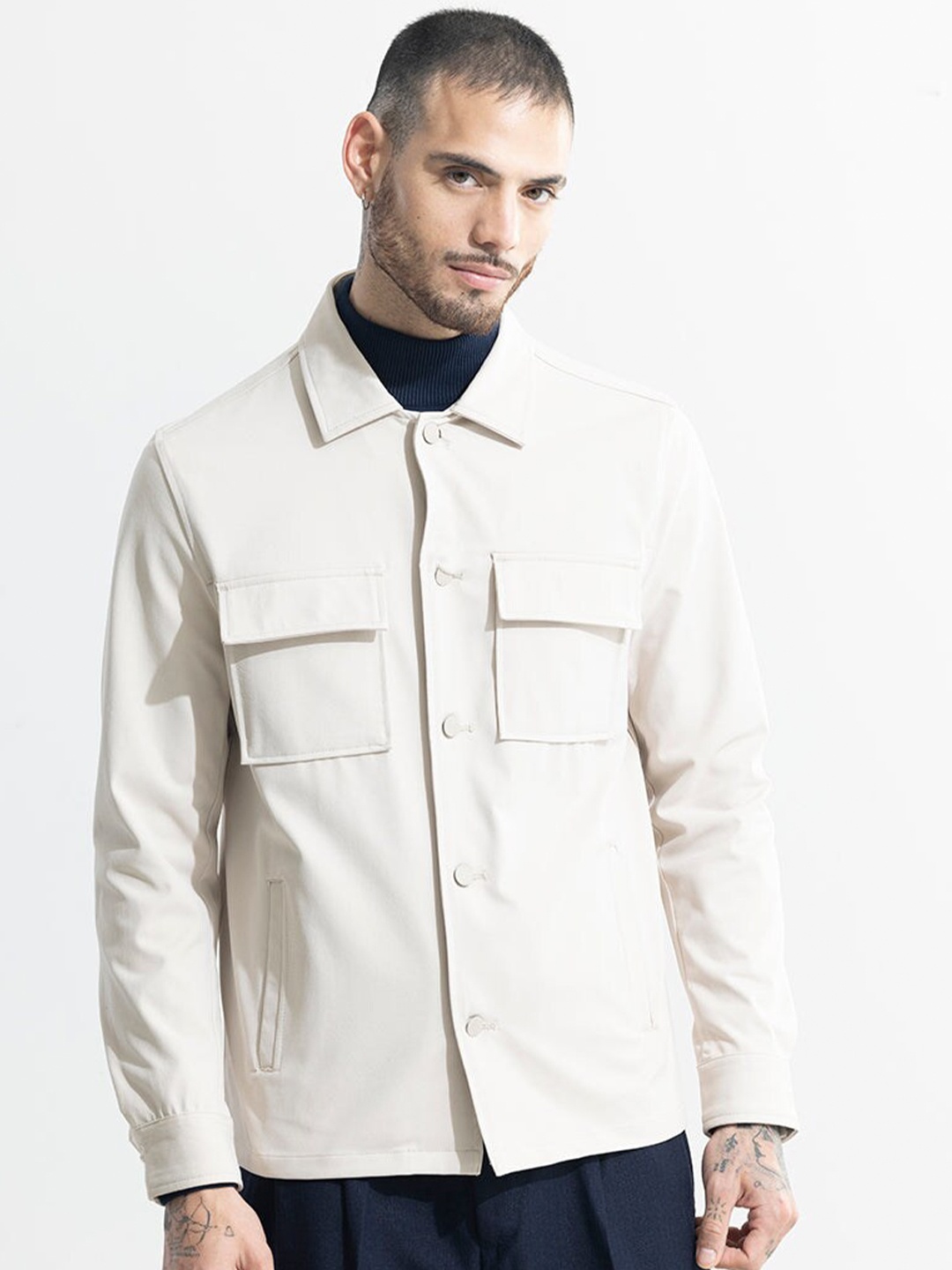 

Snitch Cream-Coloured Pure Cotton Tailored Jacket