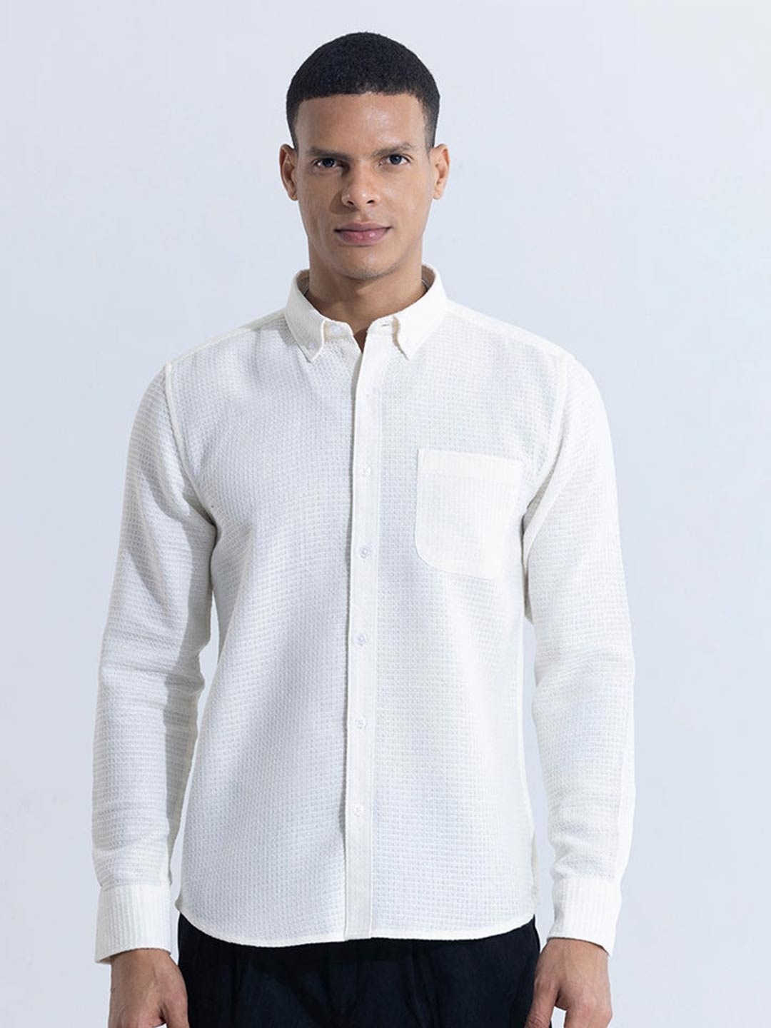 

Snitch Cream Coloured Classic Slim Fit Cotton Opaque Casual Shirt