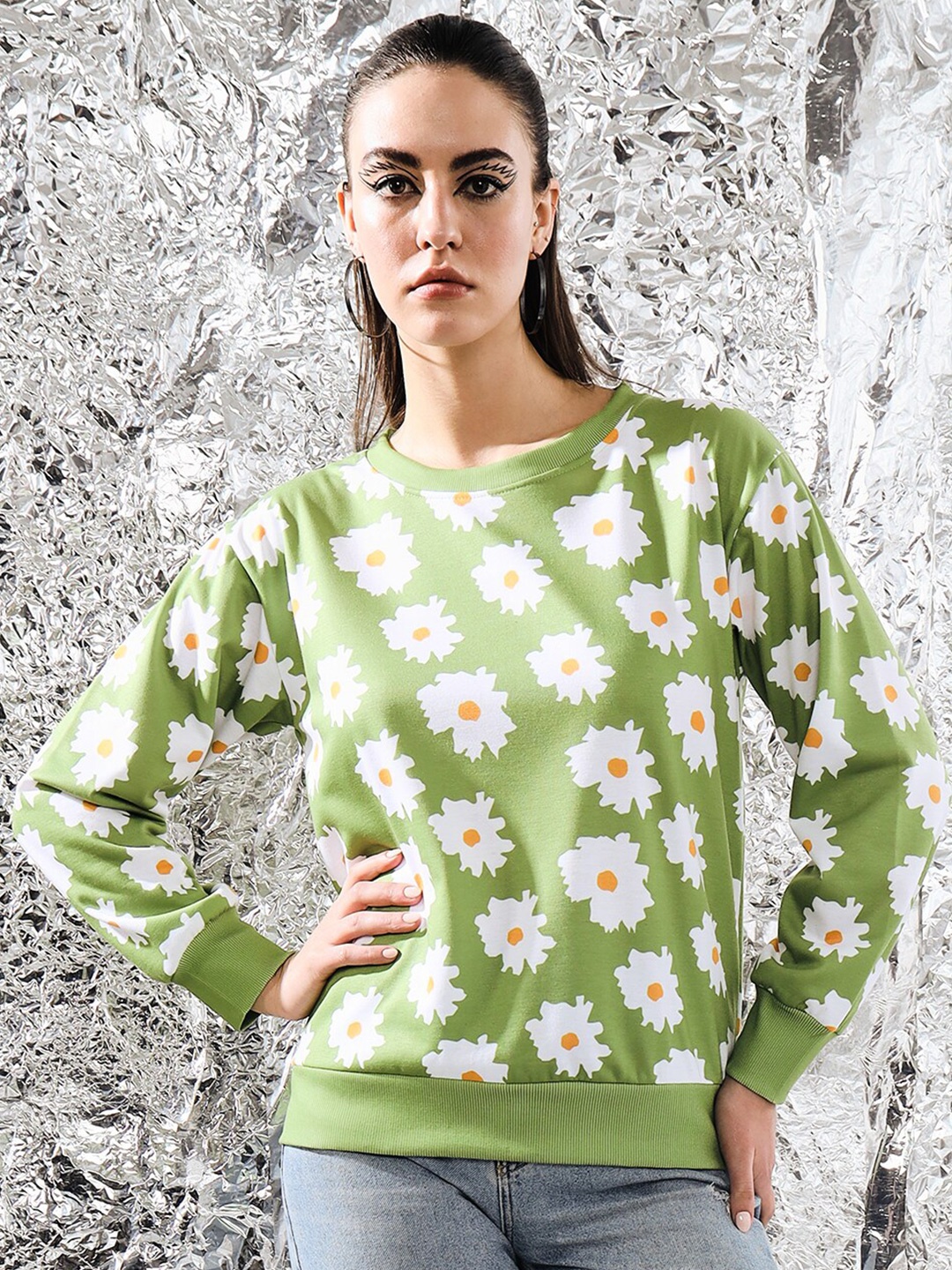 

BAESD Floral Printed Pullover Fleece Pullover Sweatshirt, Green