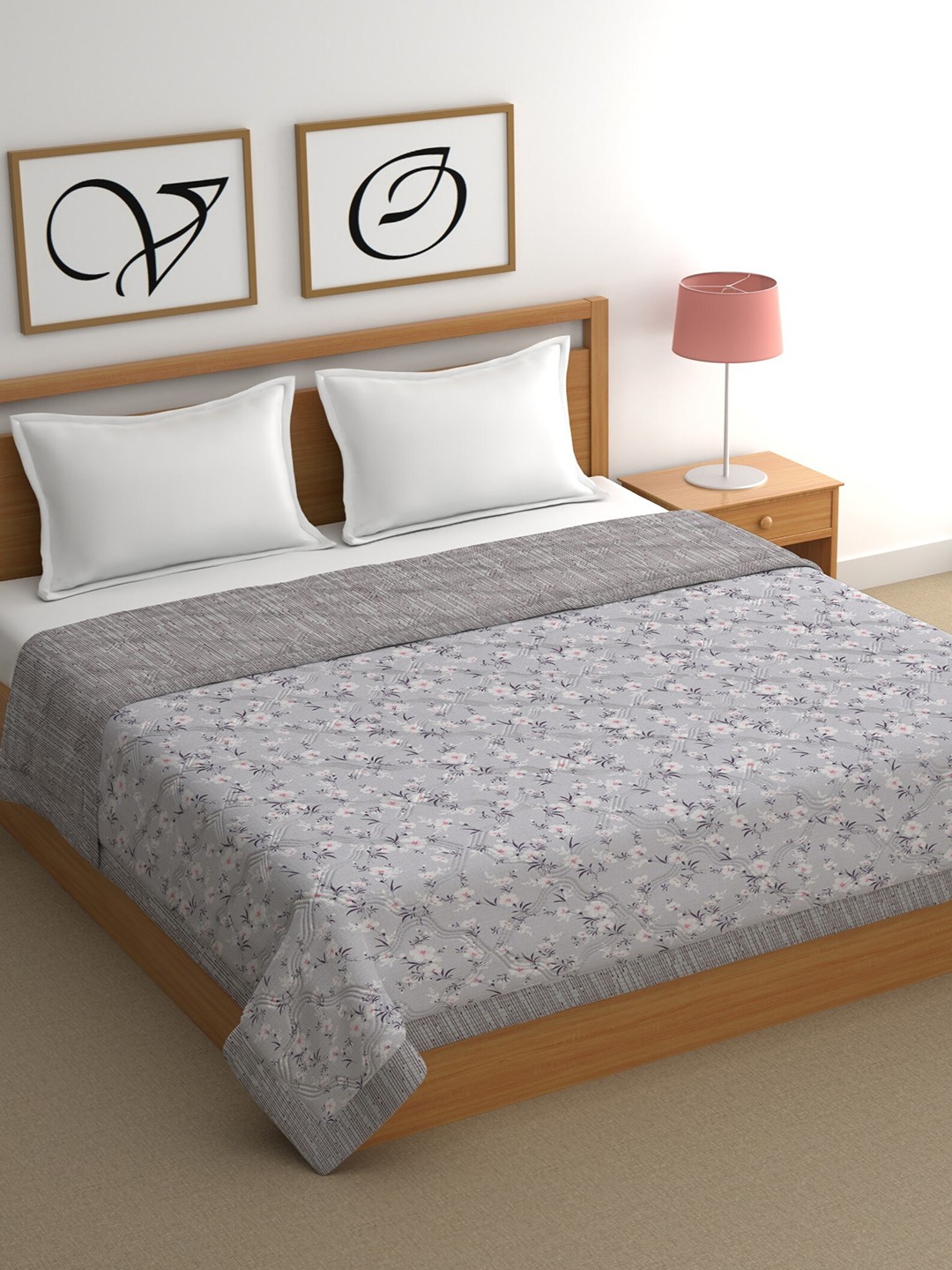 

CHHAVI INDIA Grey Floral AC Room Cotton 350 GSM Double Bed Comforter