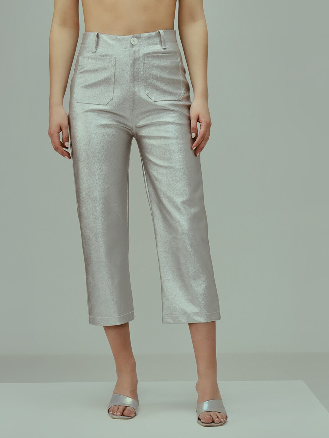 

BAESD Women Original Mid Rise Leather Culottes, Silver