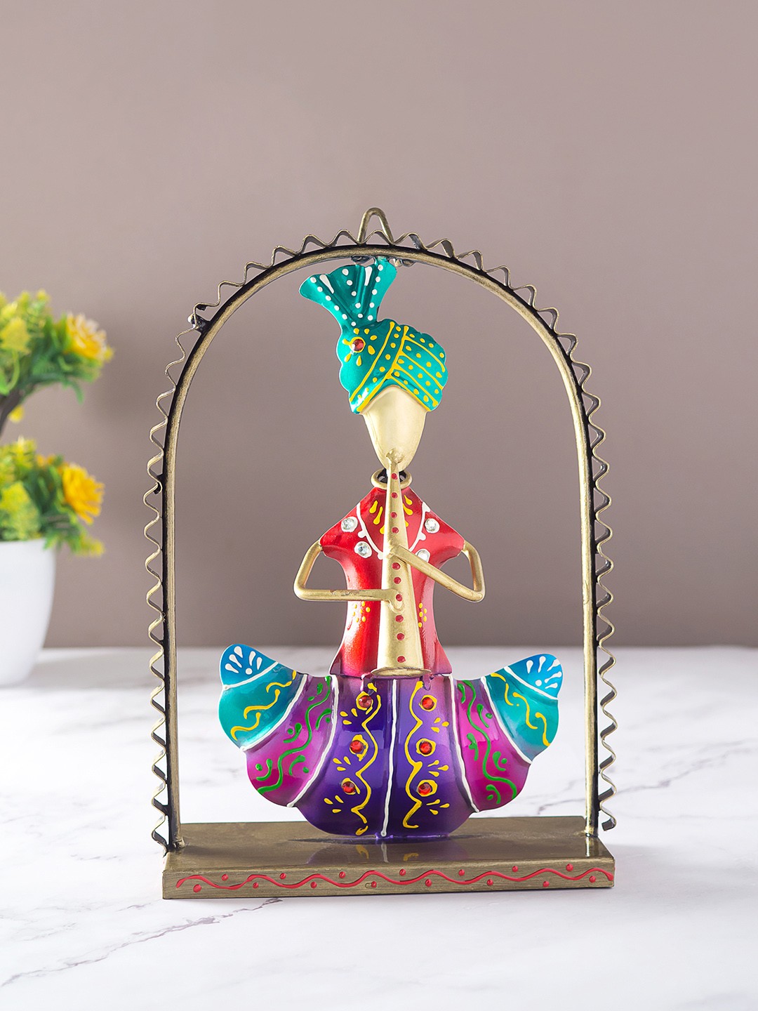 

Golden Peacock GoldToned and Green Musican Figurine Showpiece