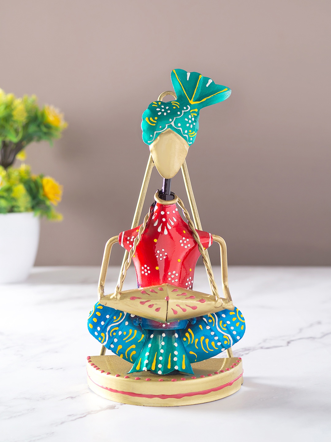 

Golden Peacock Red and Turquoise Blue Musican Figurine Showpiece