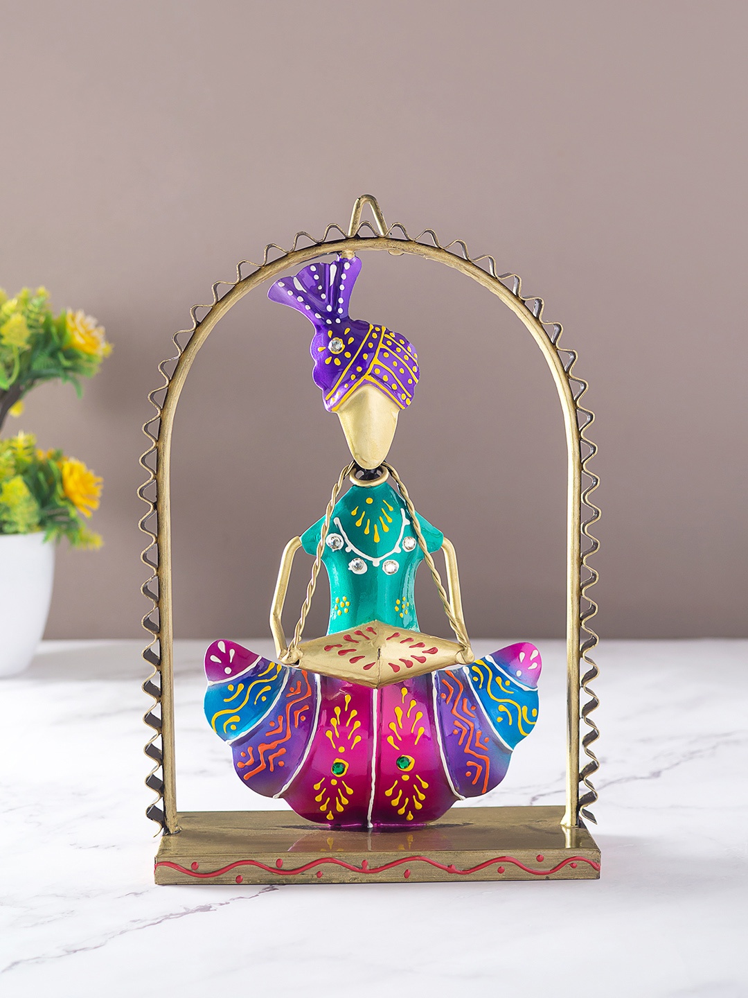 

Golden Peacock Blue and Pink Musican Figurine Showpiece