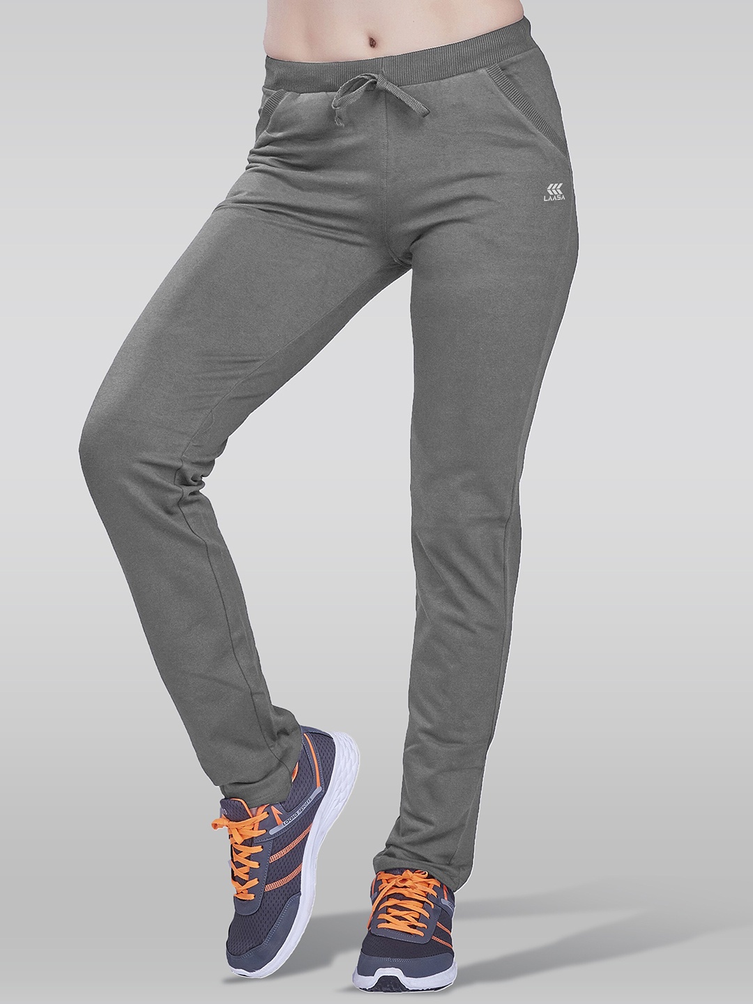 

LAASA SPORTS Women Dry Fit Cotton Mid Rise Track Pant, Grey