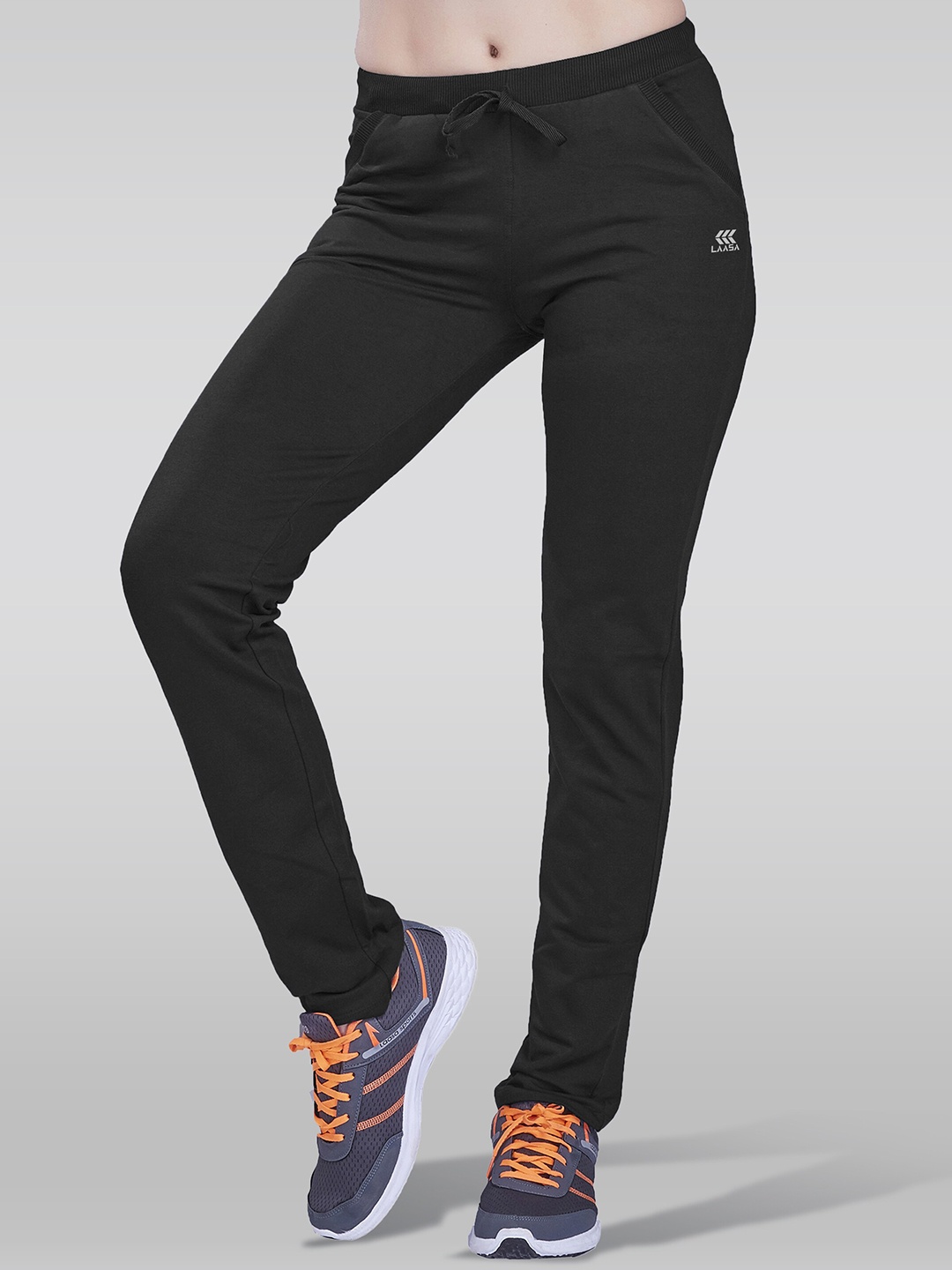 

LAASA SPORTS Women Dry Fit Cotton Mid Rise Track Pant, Black