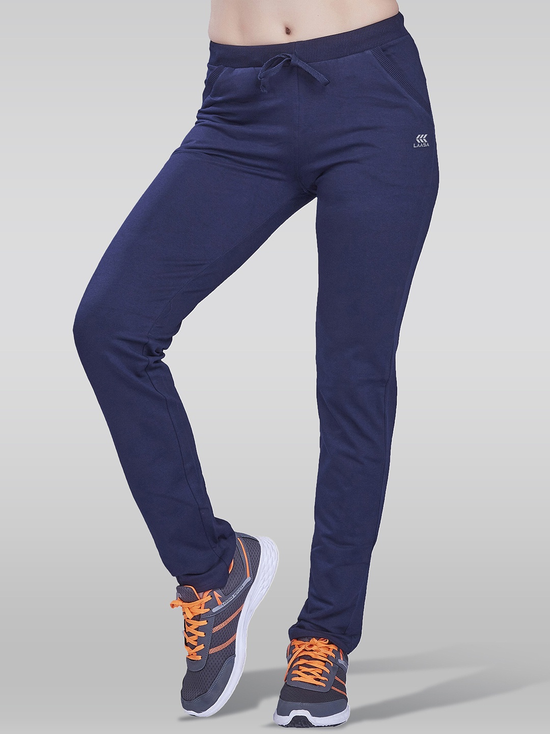 

LAASA SPORTS Women Dry Fit Cotton Mid Rise Track Pant, Navy blue