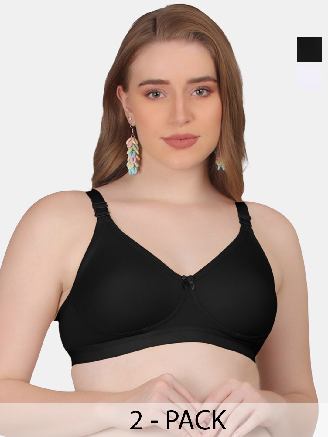 

POOJA RAGENEE Pack of 2 Full Coverage Non Padded Everyday Bra With All Day Comfort, Black