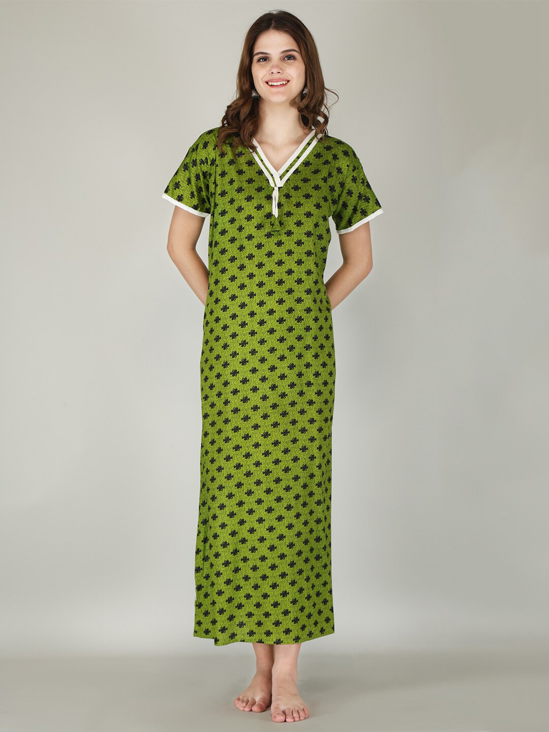 

JVSP FASHION Floral Printed Maxi Nightdress, Green