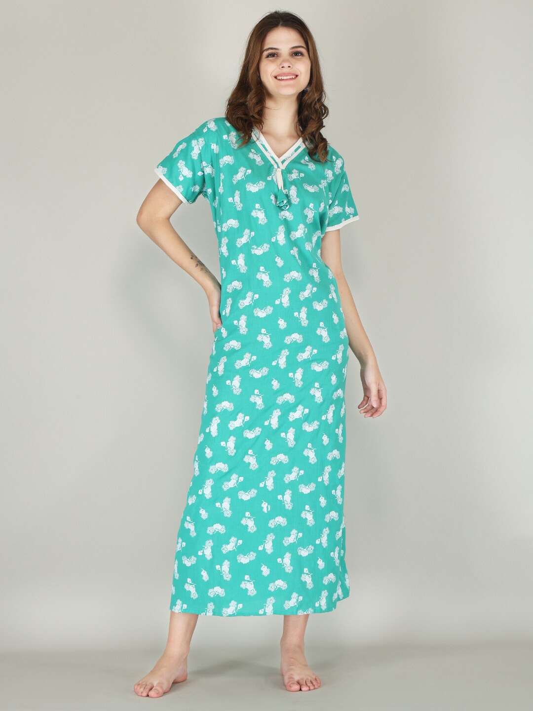 

JVSP FASHION Floral Printed Maxi Everyday Nightdress, Green