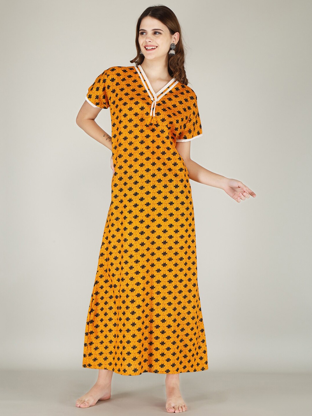 

JVSP FASHION Floral Printed Maxi Nightdress, Yellow