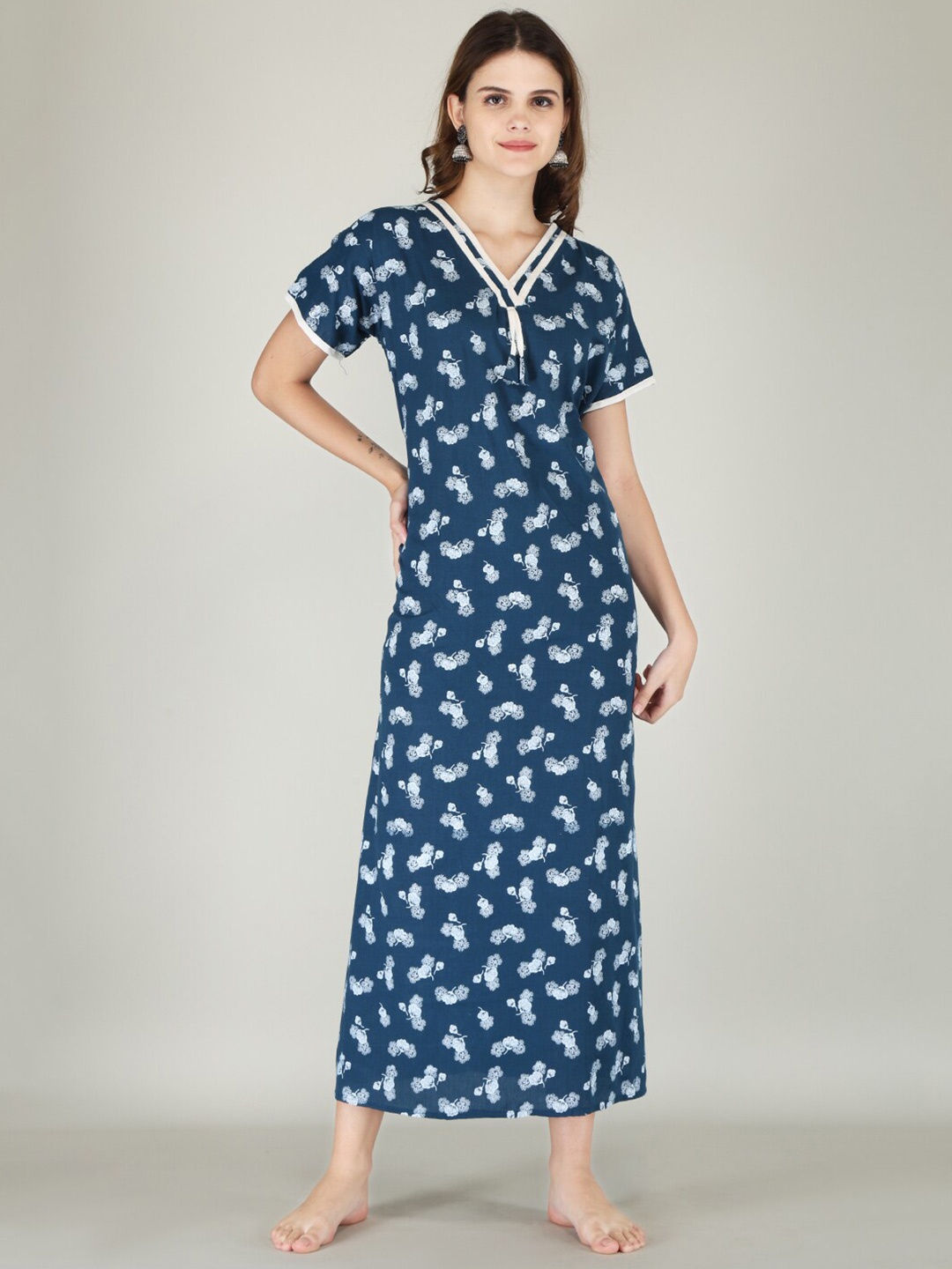 

JVSP FASHION Floral Printed Maxi Everyday Nightdress, Blue