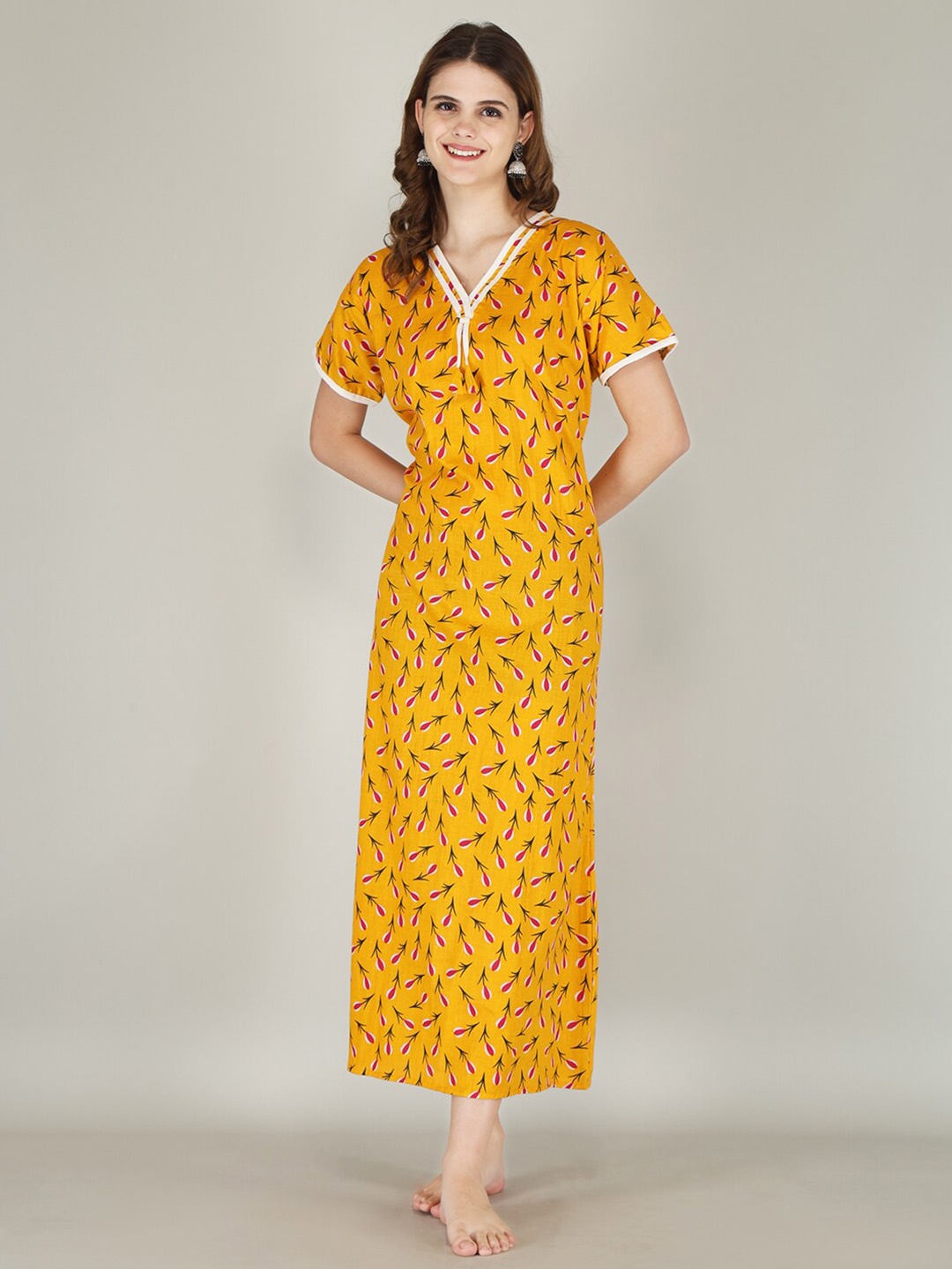 

JVSP FASHION Floral Printed Maxi Nightdress, Yellow