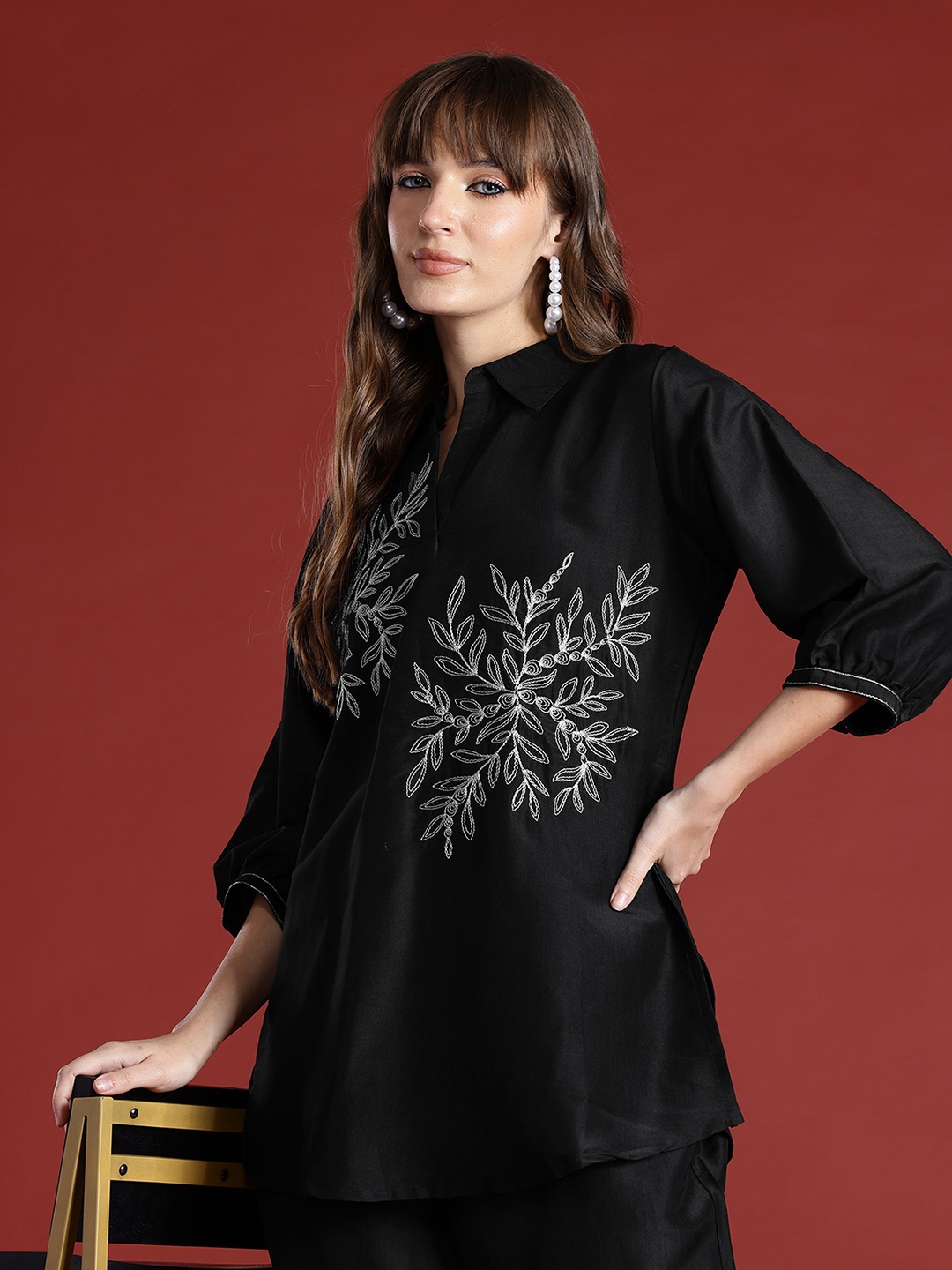 

Indo Era Embroidered Tunic & Trouser Co-Ords Set, Black