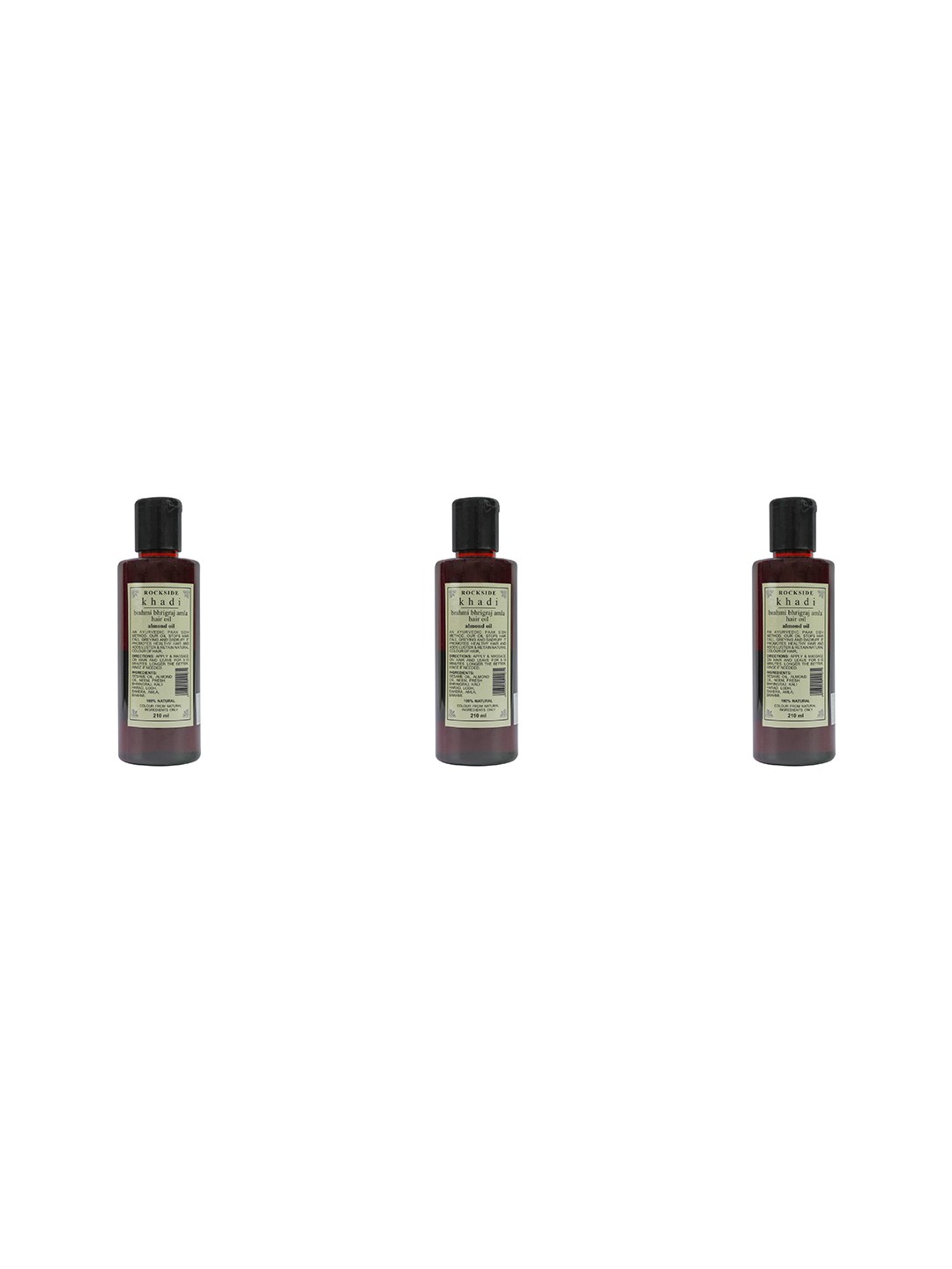 

ROCKSIDE KHADI Natural Set Of 3 Brahmi Bhringraj Amla Hair Oil - 210ml Each, Black