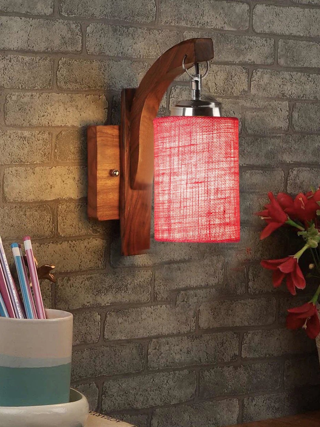 

Devansh Pink & Brown Wooden Cylinder Shaped Wall Lamp