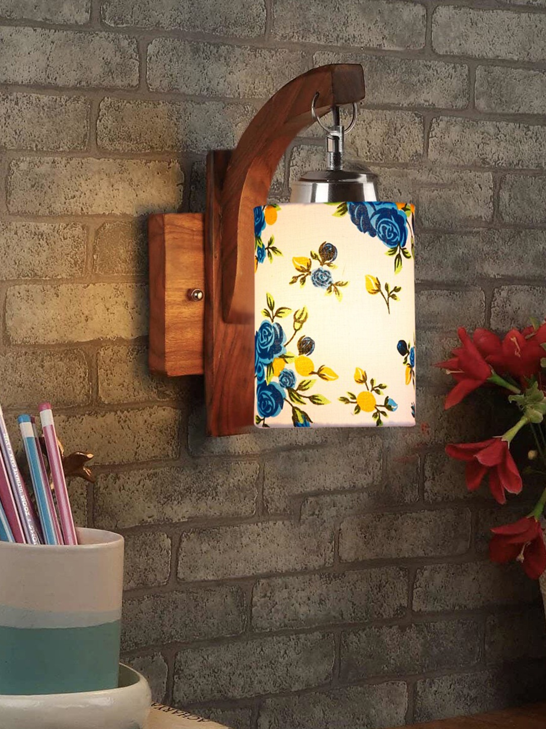 

Devansh White & Brown Wooden Printed Cylinder Shaped Wall Lamp
