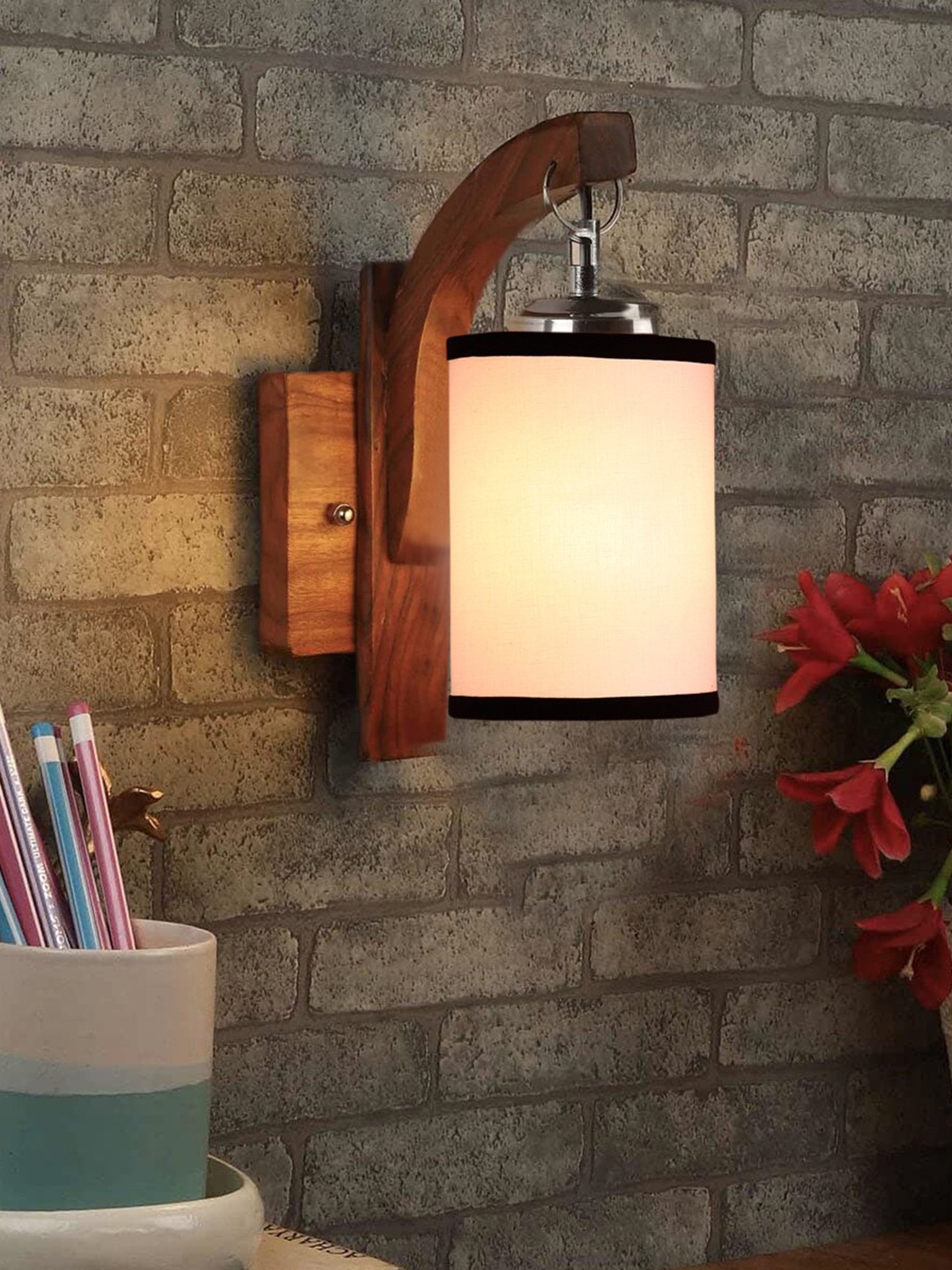 

Devansh White & Brown Wooden Cylinder Shaped Wall Lamp