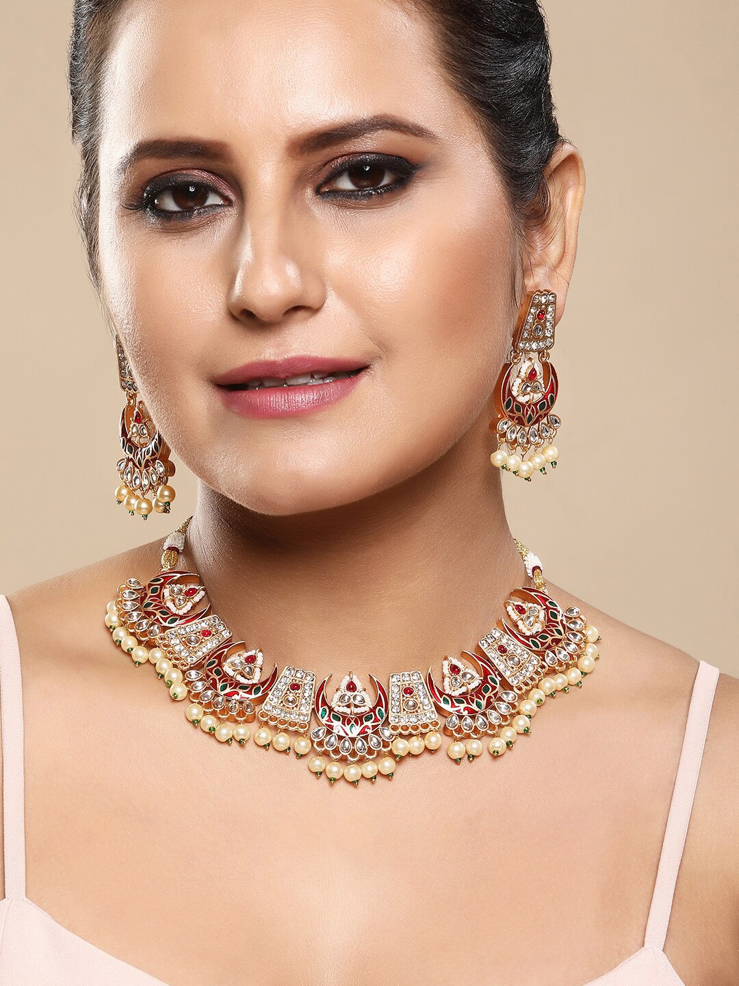 

ASMITTA JEWELLERY Gold-Plated Stone-Studded & Beaded Jewellery Set