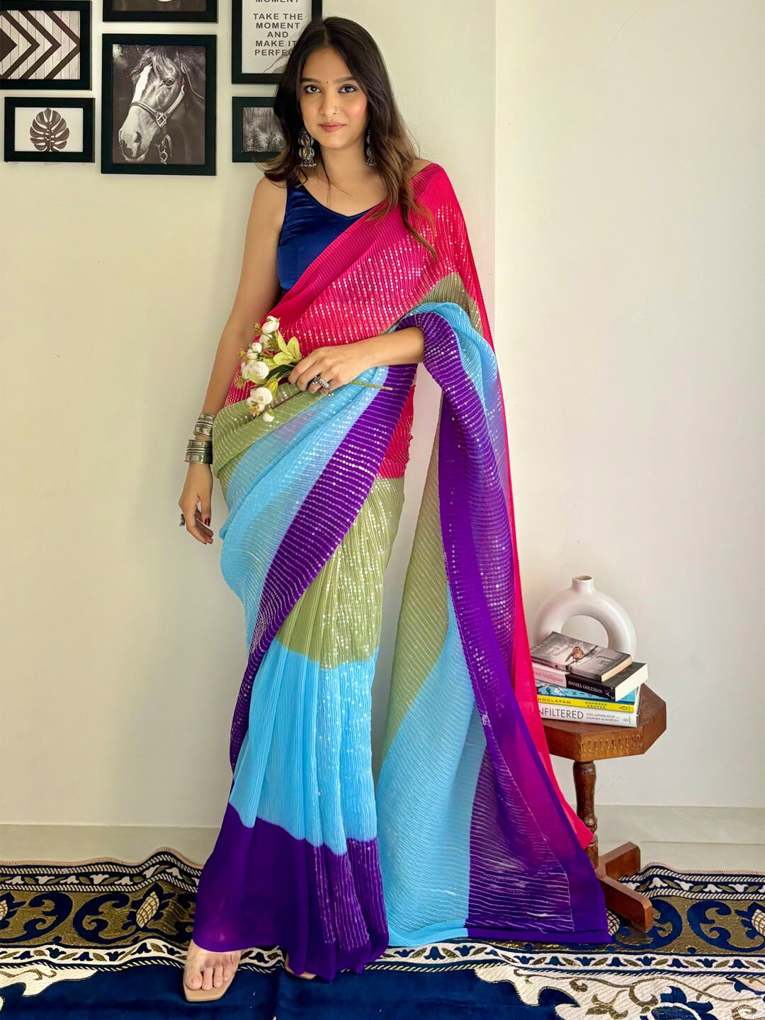

Anouk Embellished Sequinned Pure Georgette Designer Saree, Blue