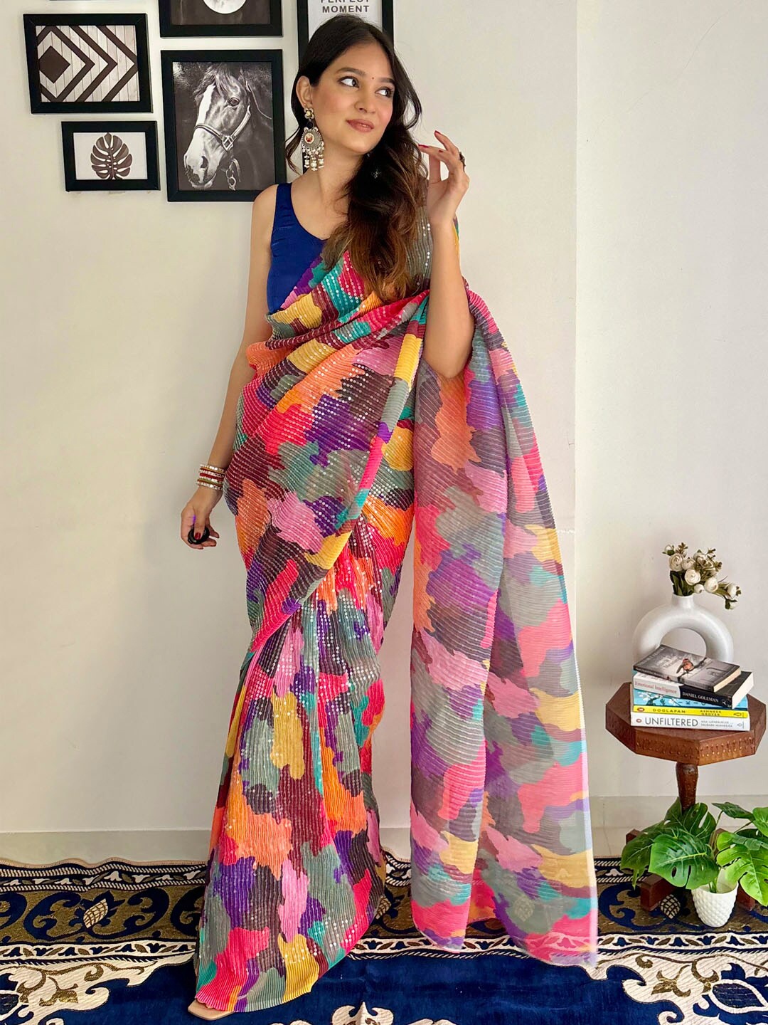 

Anouk Embellished Sequinned Pure Georgette Designer Saree, Peach