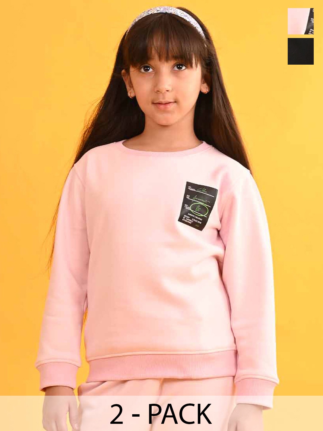 

Anthrilo Girls Pack Of 2 Round Neck Fleece Sweatshirt, Black