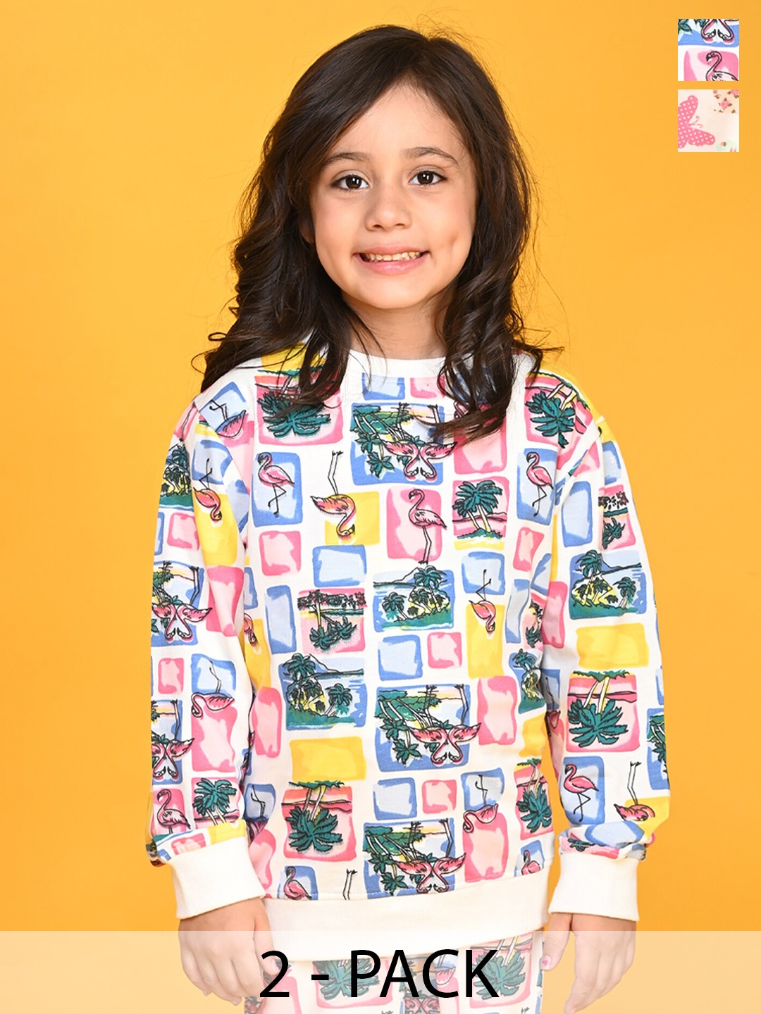 

Anthrilo Girls Pack of 2 Graphic Printed Fleece Pullover Sweatshirt, White
