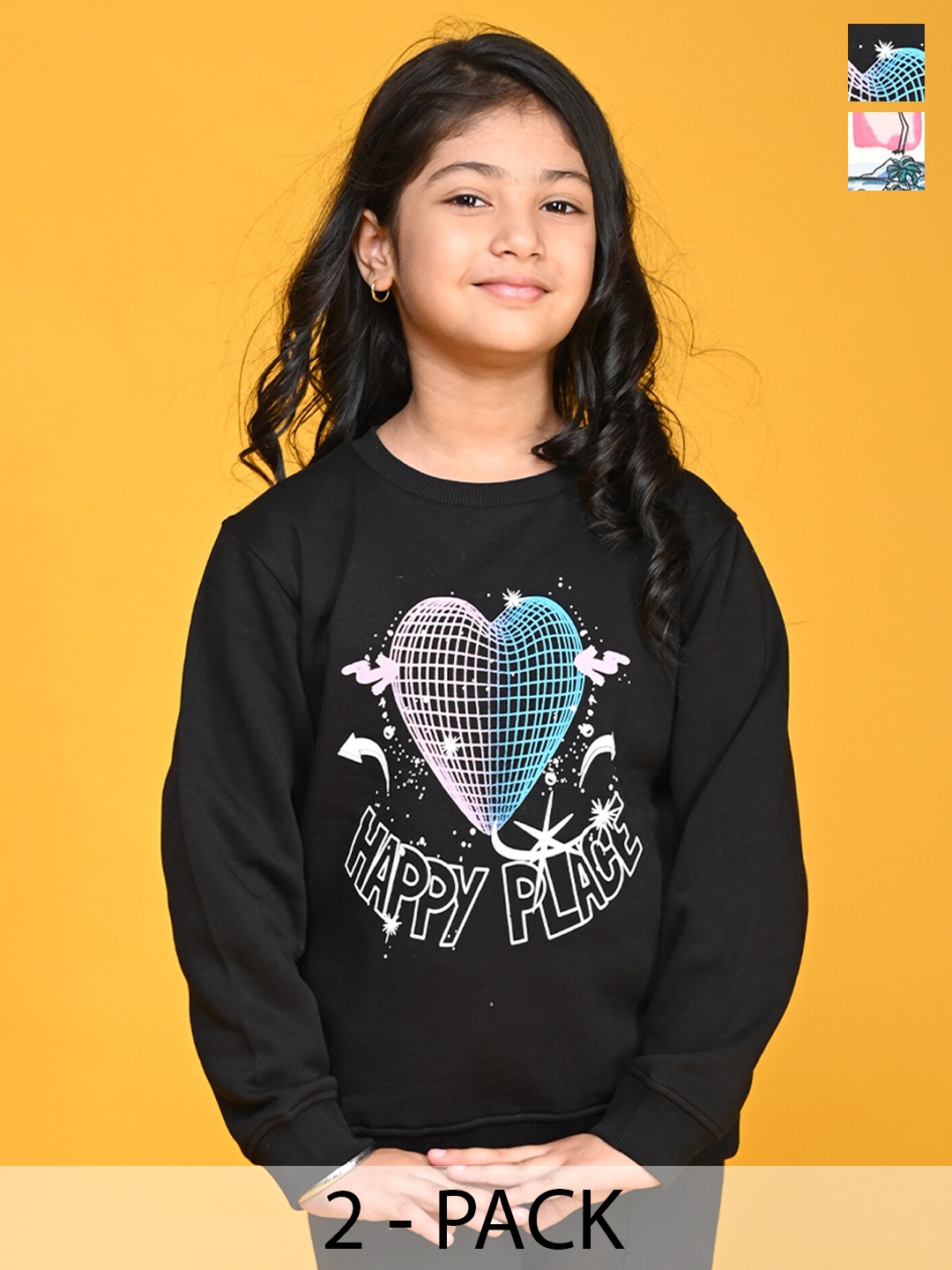 

Anthrilo Girls Pack Of 2 Conversational Printed Fleece Sweatshirt, Black