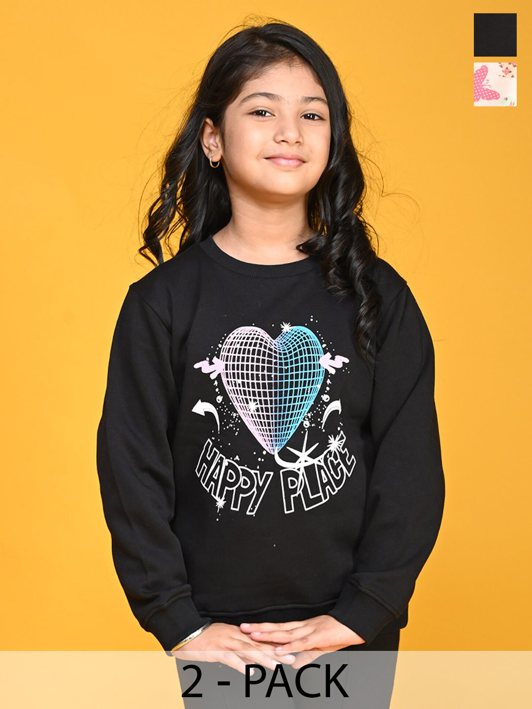 

Anthrilo Girls Pack Of 2 Conversational Printed Fleece Sweatshirt, Black