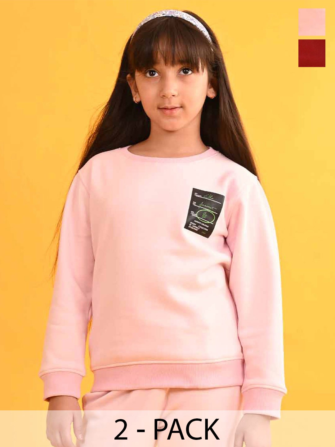 

Anthrilo Girls Pack of 2 Printed Fleece Pullover Sweatshirt, Pink