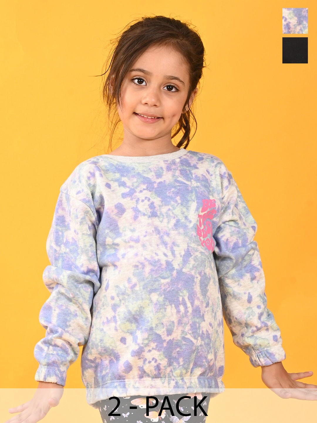 

Anthrilo Girls Pack Of 2 Conversational Printed Fleece Sweatshirt, Black