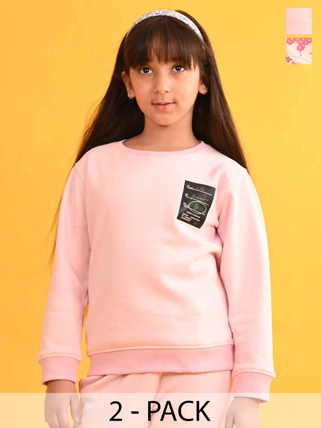 

Anthrilo Girls Pack Of 2 Conversational Printed Fleece Sweatshirt, Pink
