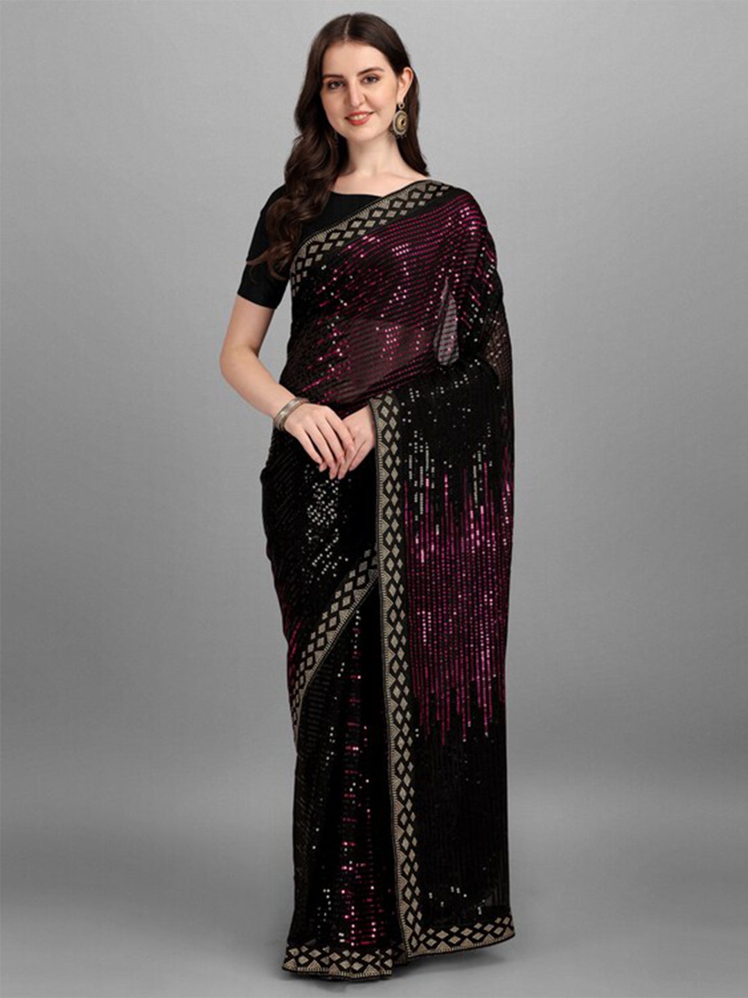 

Thishma Sequinned Leheriya Saree, Pink