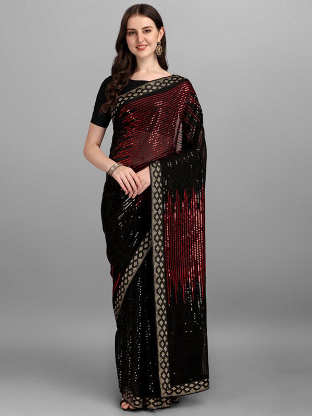 

Thishma Sequinned Leheriya Saree, Red