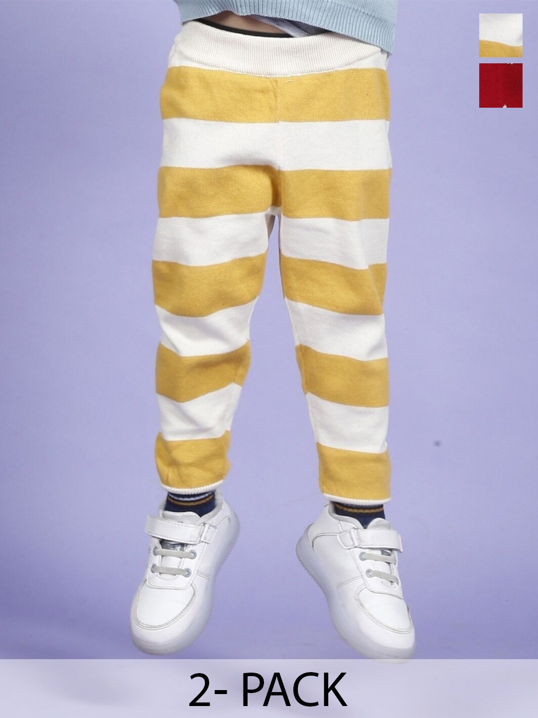 

Greendeer Kids Pack Of 2 Striped Cotton Trousers, White