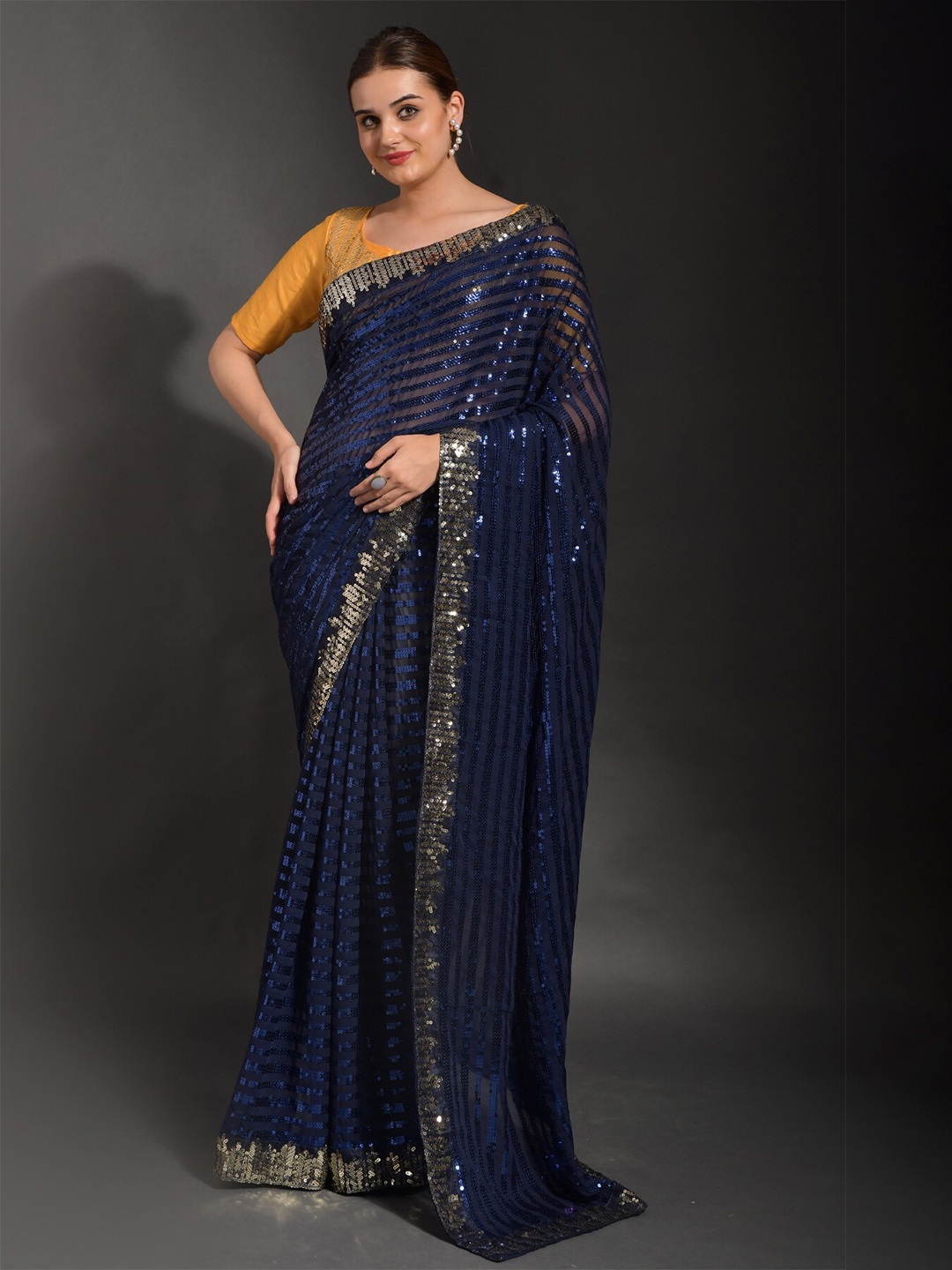 

Thishma Sequinned Embellished Leheriya Saree, Blue