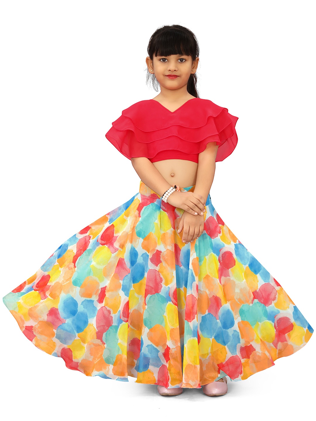 

BAESD Girls V-Neck Tie and Dye Ready to Wear Lehenga Choli, Pink