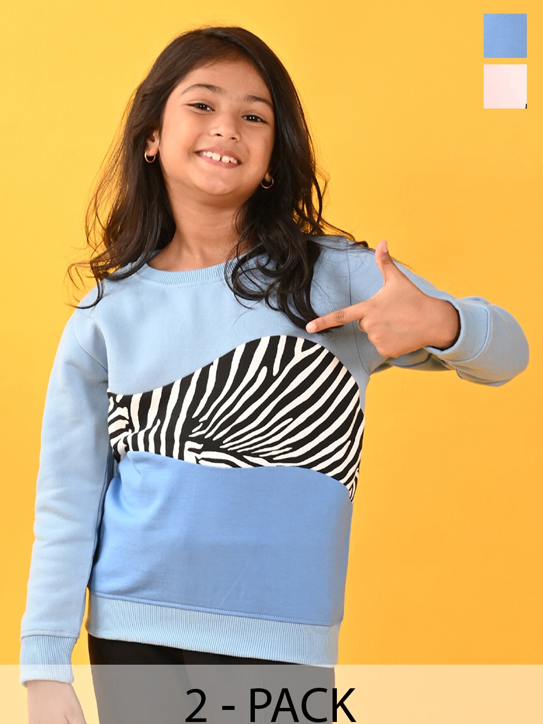 

Anthrilo Girls Pack of 2 Graphic Printed Fleece Pullover Sweatshirt, Blue