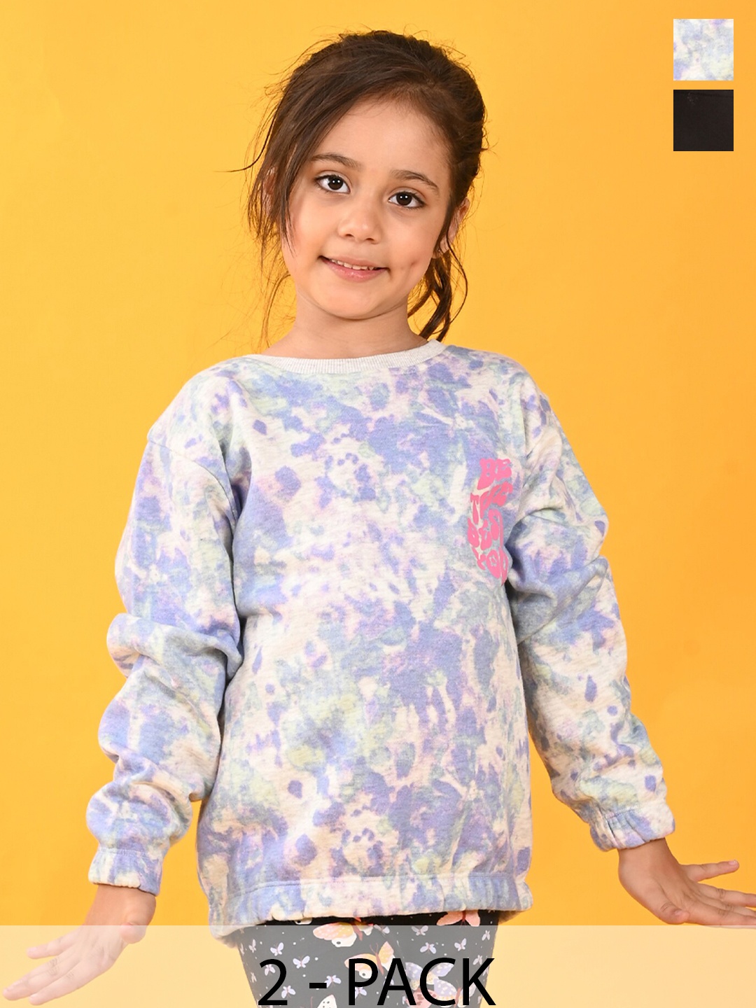 

Anthrilo Girls Pack of 2 Printed Fleece Pullover Sweatshirt, Black