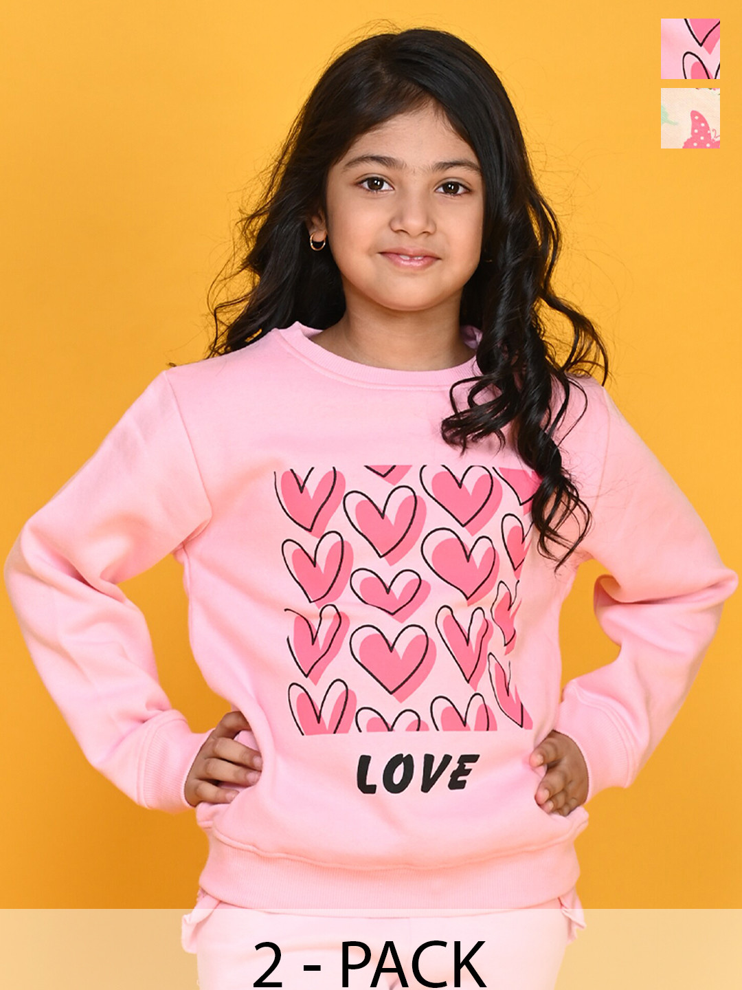 

Anthrilo Girls Pack Of 2 Conversational Printed Fleece Sweatshirt, Pink