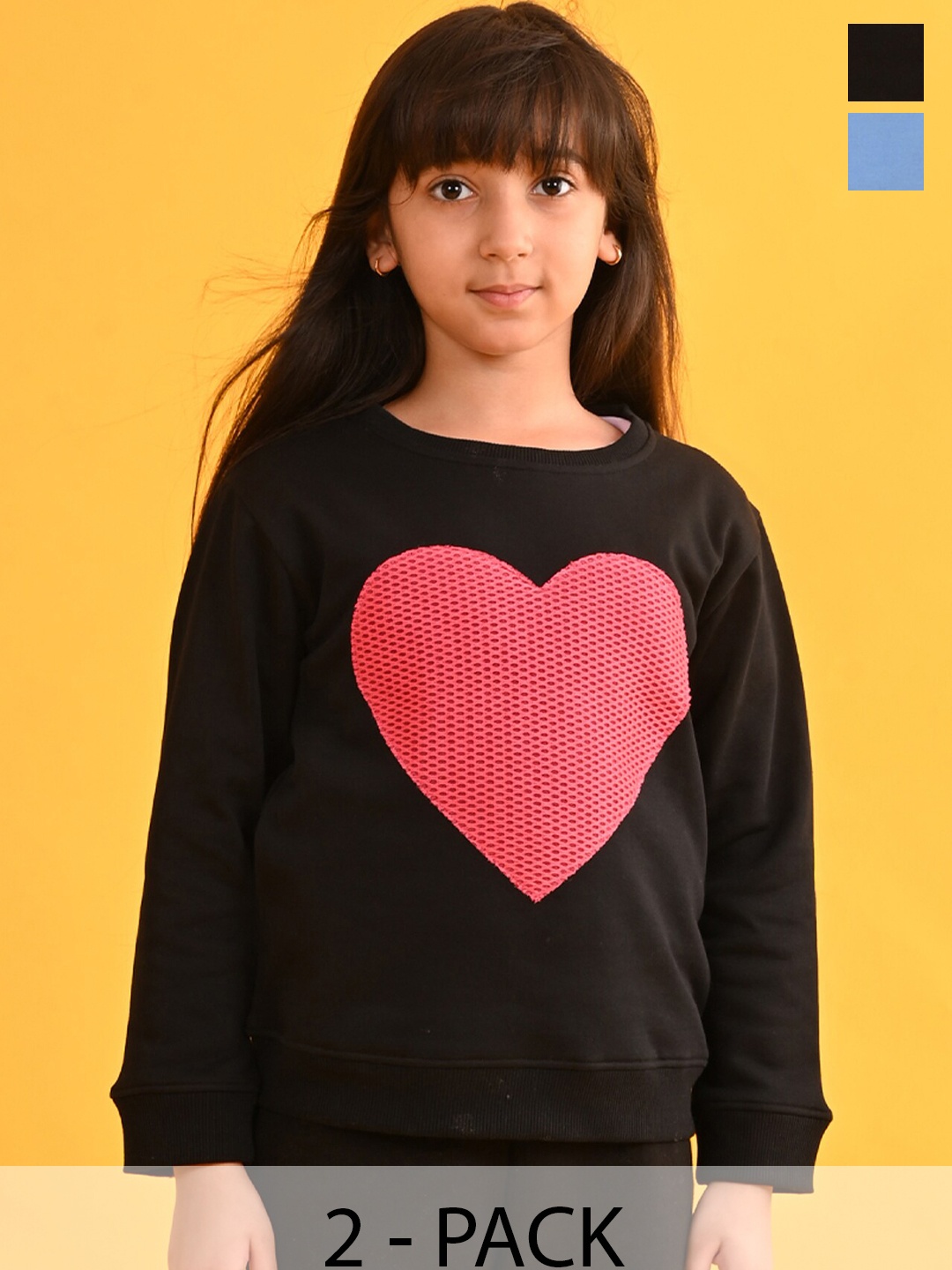 

Anthrilo Girls Pack Of 2 Conversational Printed Fleece Sweatshirt, Black