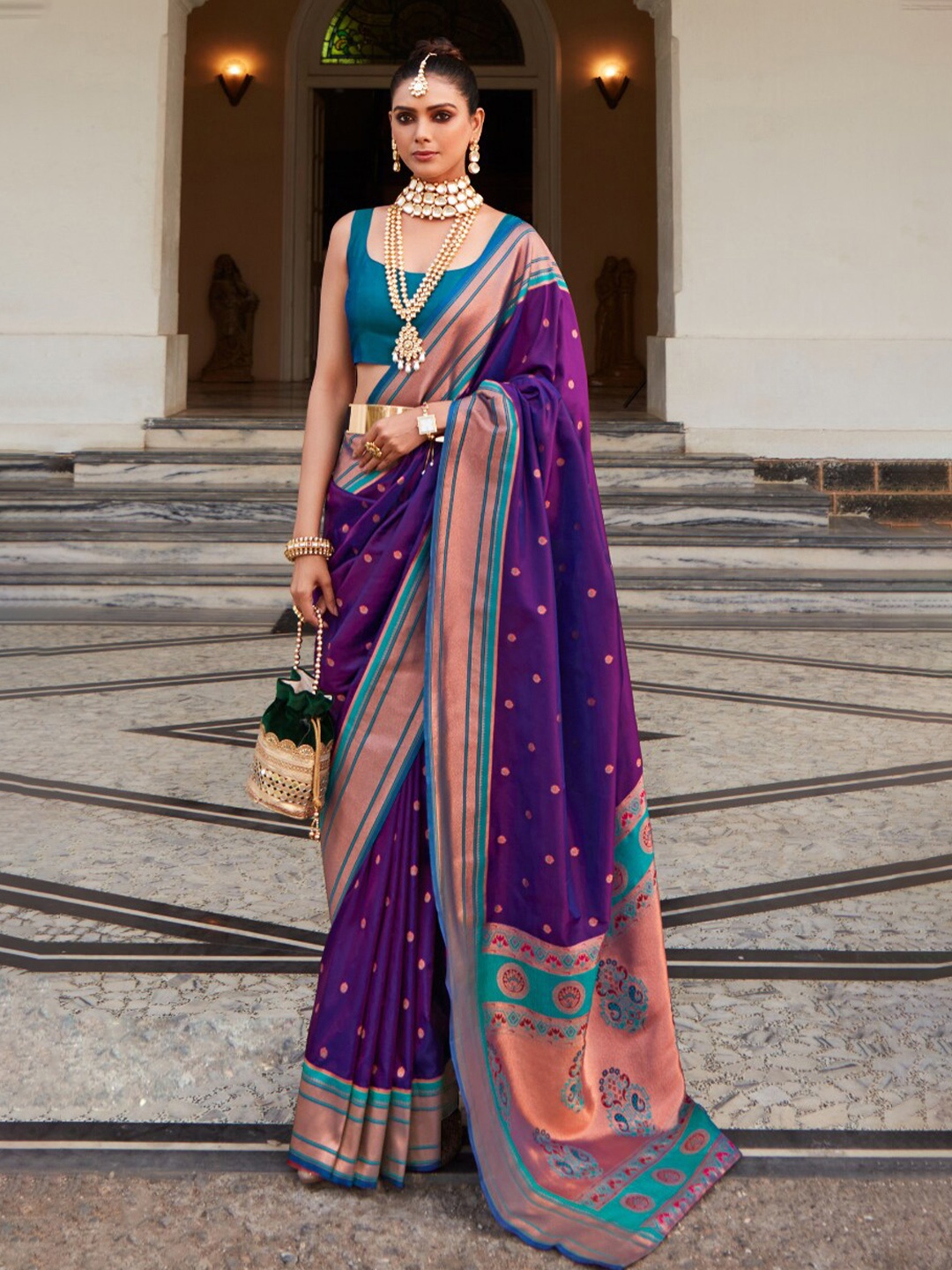 

NK Textiles Ethnic Motif Woven Design Paithani Saree, Purple
