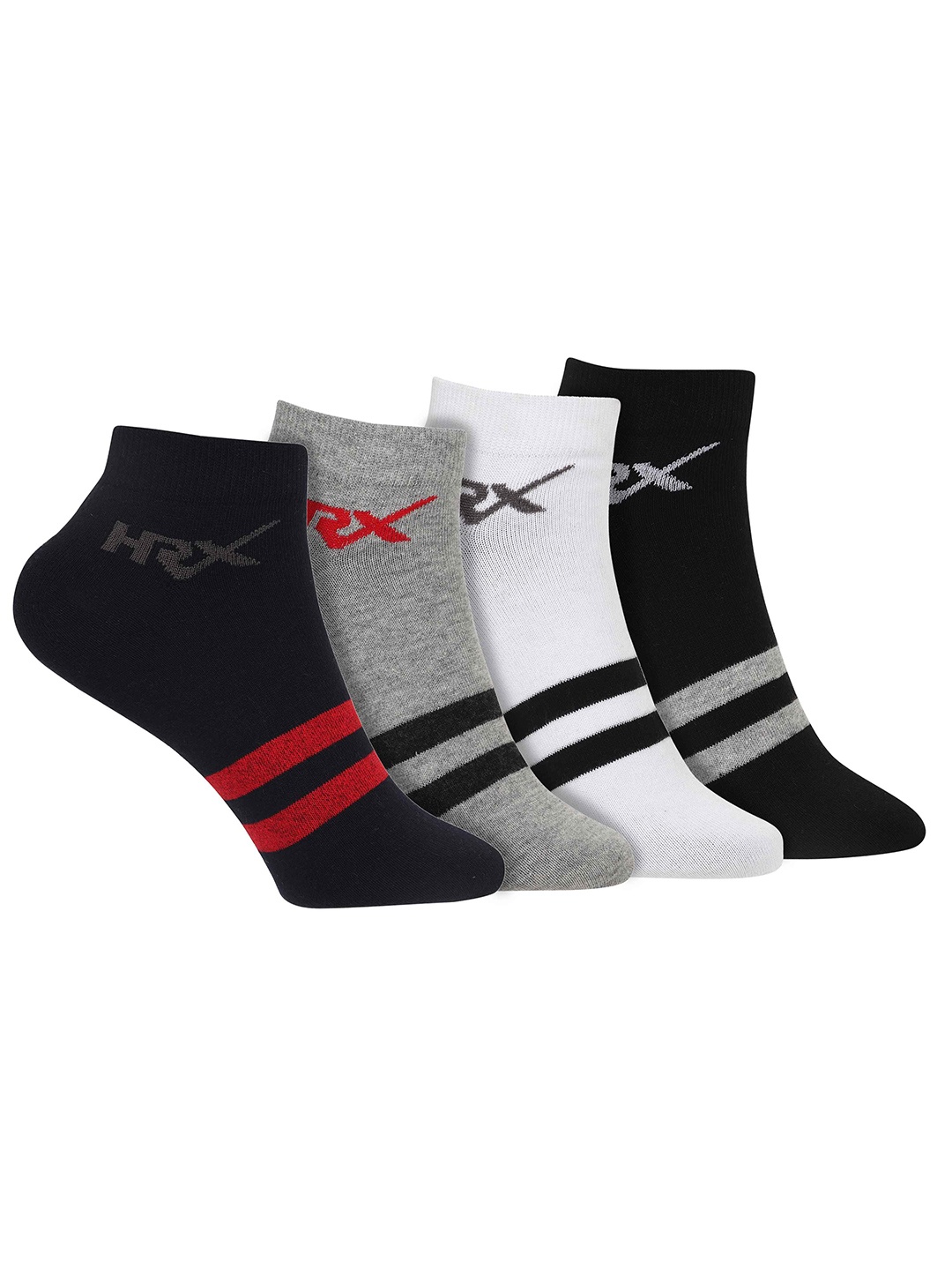 

HRX by Hrithik Roshan Men Black & Grey Pack Of 4 Patterned Ankle Length Socks