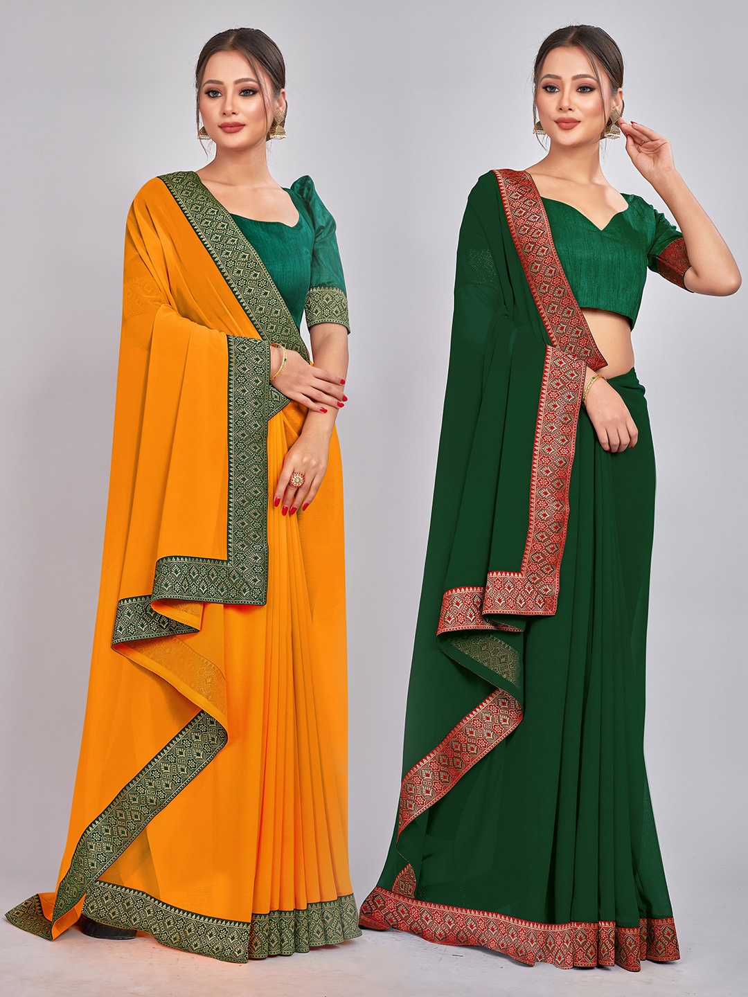 

CastilloFab Selection of 2 Zari Pure Georgette Saree, Mustard